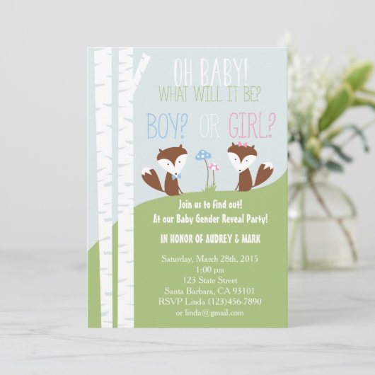 Geschlecht decken Party mit kleinen Füchsen auf Einladung (Stehend Vorderseite)