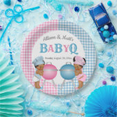 Geschlecht decken rosa blaue Gingham-Baby Q Pappteller (Party)