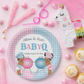 Geschlecht decken rosa blaue Gingham-Baby Q Pappteller (Party)