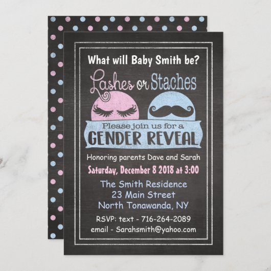 Geschlecht der Lashes und Staches Einladung (Vorne/Hinten)