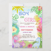 Geschlecht: Dino Floral Glitzer Einladung (Vorderseite)