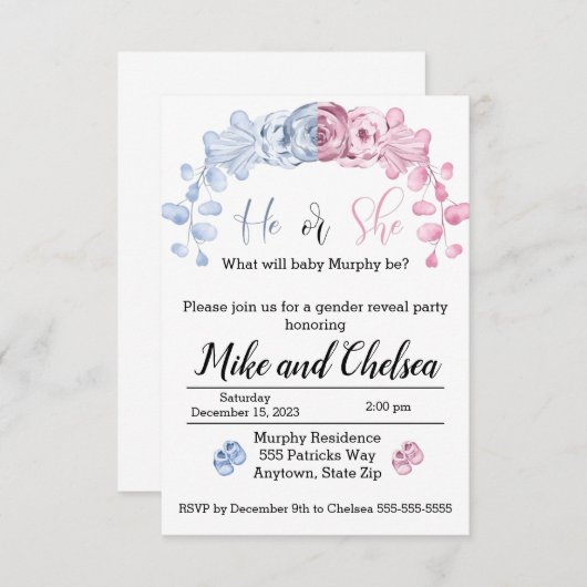 Geschlecht: Einladung, Er oder sie Dankeskarte (Vorne/Hinten)