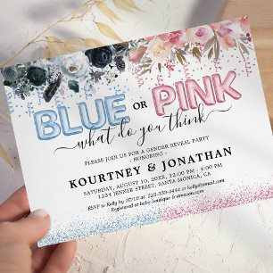 Geschlecht enthüllen Blau oder Rosa Baby-Party Einladung