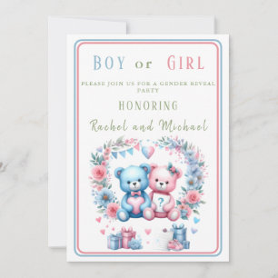 Geschlecht enthüllende Babyparty Teddybär blau ros Einladung