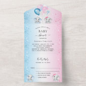 Geschlecht enthüllt Baby Dusche blauen rosa Elefan All In One Einladung (Innen Boden)