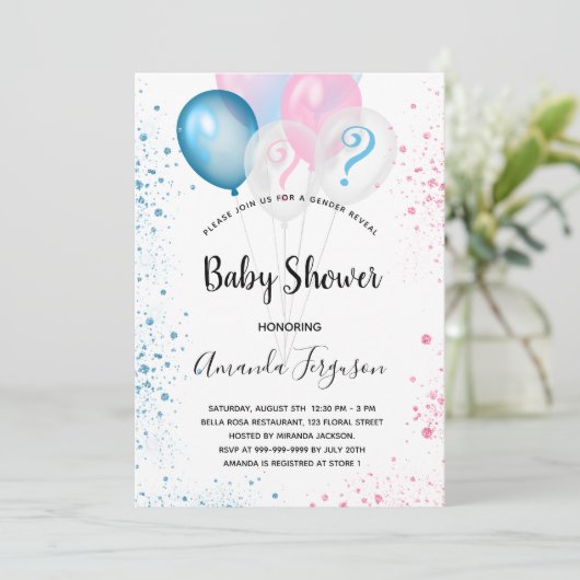 Geschlecht enthüllt Baby Dusche blauen rosa Junge  Einladung (Stehend Vorderseite)