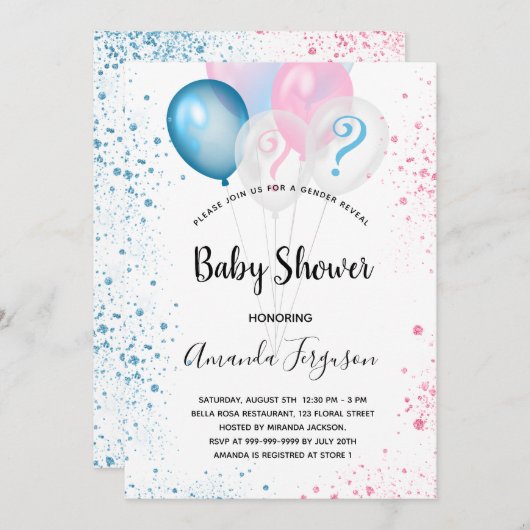 Geschlecht enthüllt Baby Dusche blauen rosa Junge  Einladung (Vorne/Hinten)