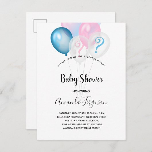 Geschlecht enthüllt Baby Dusche blauen rosa Junge Einladungspostkarte (Vorne/Hinten)
