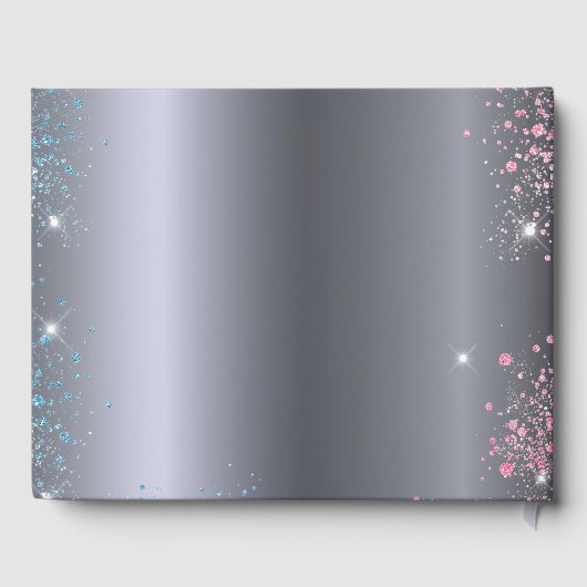 Geschlecht enthüllt Baby-Dusche Party silberblau p Gästebuch (Rückseite)