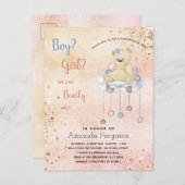 Geschlecht enthüllt Baby Dusche Teddy Bärenjunge M Einladungspostkarte (Vorne/Hinten)