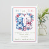 Geschlecht enthüllt Babydusche Teddy Bear Blue Pin Einladung (Stehend Vorderseite)