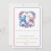 Geschlecht enthüllt Babydusche Teddy Bear Blue Pin Einladung (Rückseite)