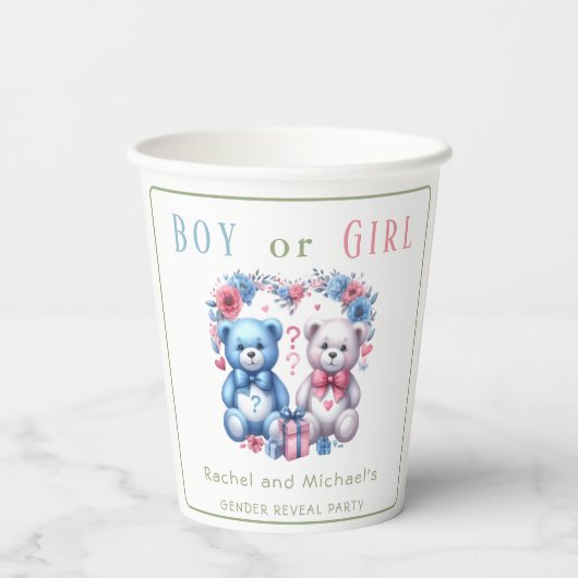 Geschlecht enthüllt Babydusche Teddy Bear Blue Pin Pappbecher (Rückseite)