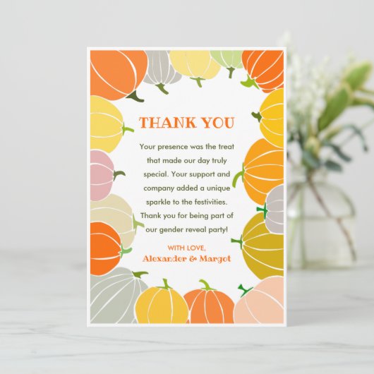 Geschlecht enthüllt Dankeschön Karte KürbisHallowe (Stehend Vorderseite)
