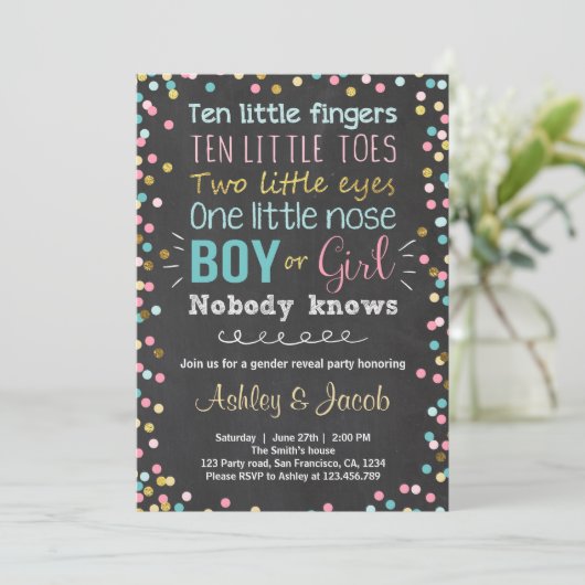 Geschlecht enthüllt Einladung Baby Dusche Junge od (Stehend Vorderseite)