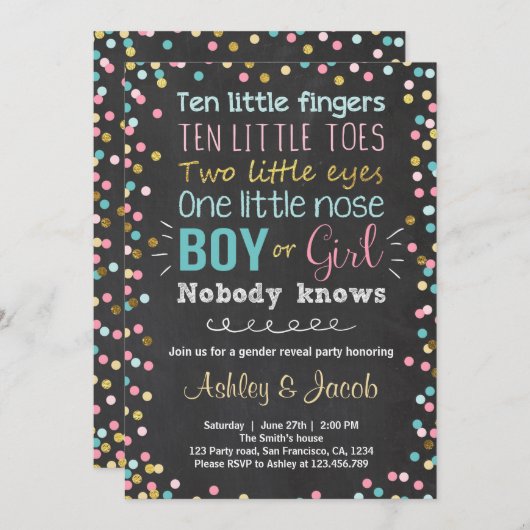 Geschlecht enthüllt Einladung Baby Dusche Junge od (Vorne/Hinten)