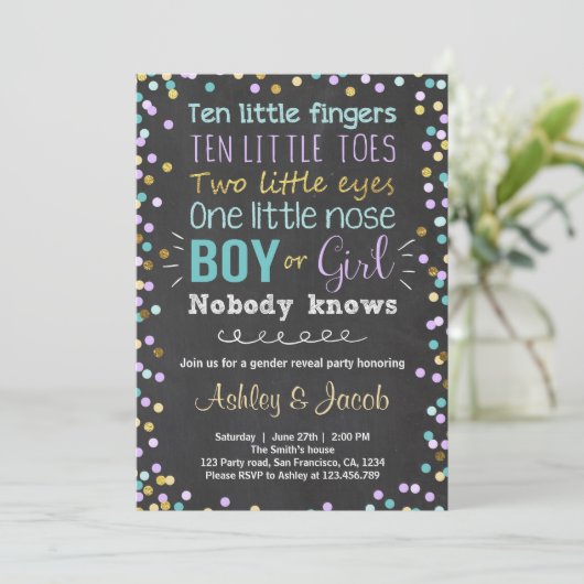 Geschlecht enthüllt Einladung Junge oder Mädchen L (Stehend Vorderseite)