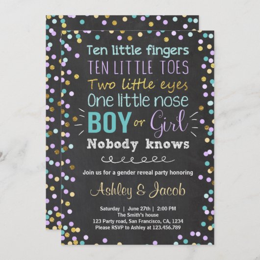 Geschlecht enthüllt Einladung Junge oder Mädchen L (Vorne/Hinten)