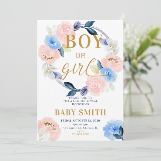 Geschlecht enthüllt Einladung von Jungen oder Mädc (Stehend Vorderseite)