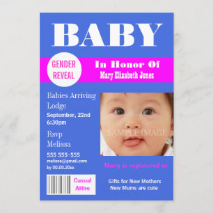 Geschlecht enthüllt Magazin Foto PERSONALIZE Einladung