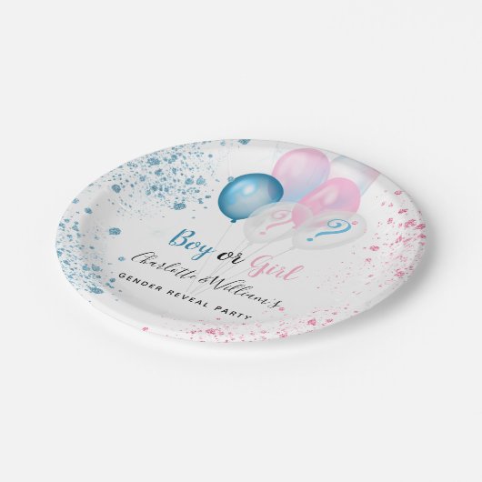 Geschlecht enthüllt Party Junge Mädchen blau rosa Pappteller (Schrägansicht)