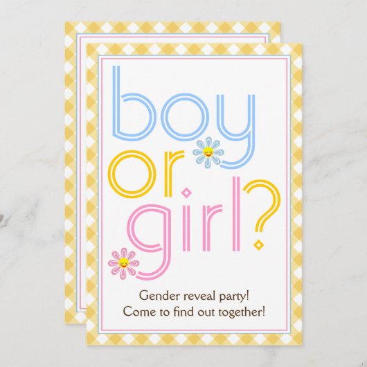 Geschlecht enthüllt Party Textdesign mit daisy Blu Einladung (Vorne/Hinten)