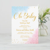 Geschlecht enthüllt rosa blaues Gold oh Baby einla Einladung (Stehend Vorderseite)