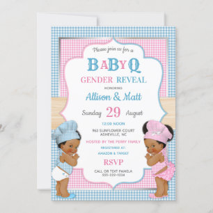 Geschlecht Enthüllung Baby Q BBQ Rosa Blau Gingham Einladung