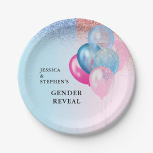 Geschlecht Enthüllung Rosa Blaue Luftballons Glitt Pappteller