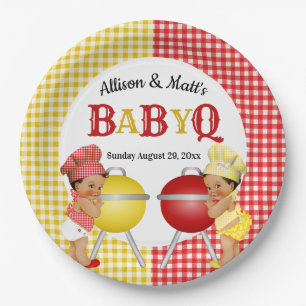 Geschlecht Enthüllung Rot Gelb Gingham Baby Q BBQ Pappteller