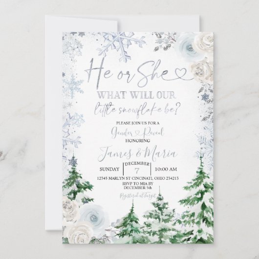 Geschlecht: Er oder sie Winter-Schneeflocken-Wald Einladung (Vorderseite)