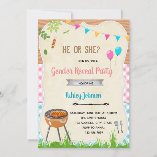 Geschlecht: Grillen Party Einladung (Vorderseite)