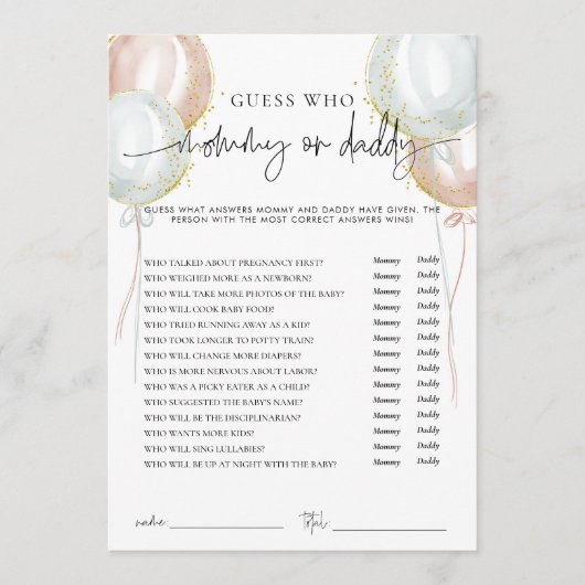 Geschlecht: Mami oder Daddy Baby Shower Game Card Hinweiskarte (Vorderseite)