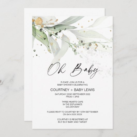 Geschlecht Neutrale Eukalyptus Oh Babydusche Einladung (Vorne/Hinten)