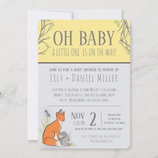 Geschlecht Neutrale Waldtiere Babyduschstreifen Einladung (Vorderseite)