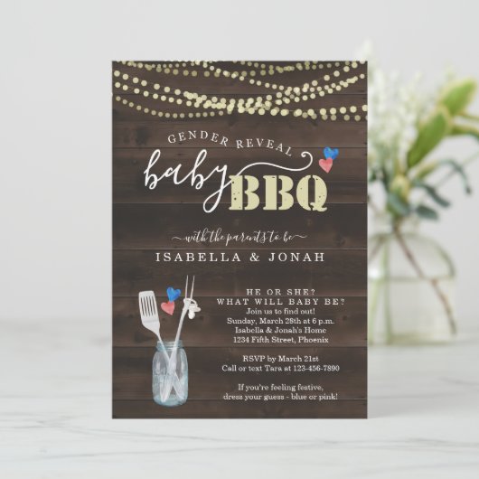 Geschlecht offen Baby GRILLEN Einladung Baby Q Bar (Stehend Vorderseite)