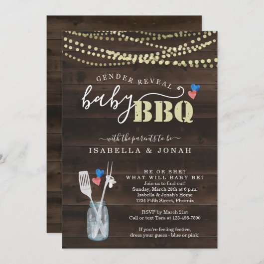 Geschlecht offen Baby GRILLEN Einladung Baby Q Bar (Vorne/Hinten)