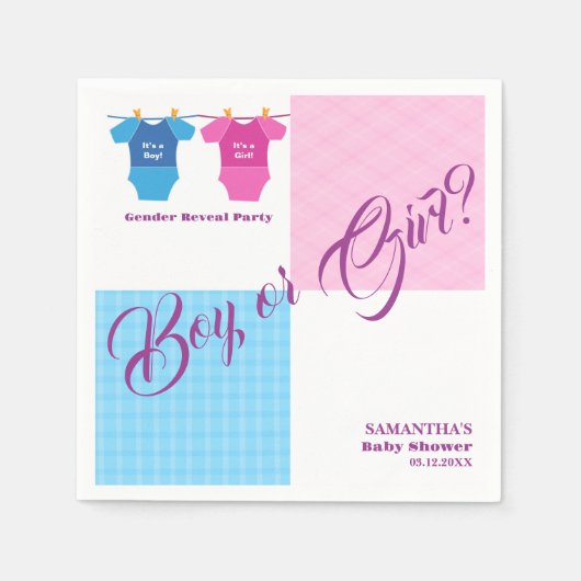 Geschlecht offenbaren Baby-Duschjunge oder Mädchen Serviette (Vorderseite)