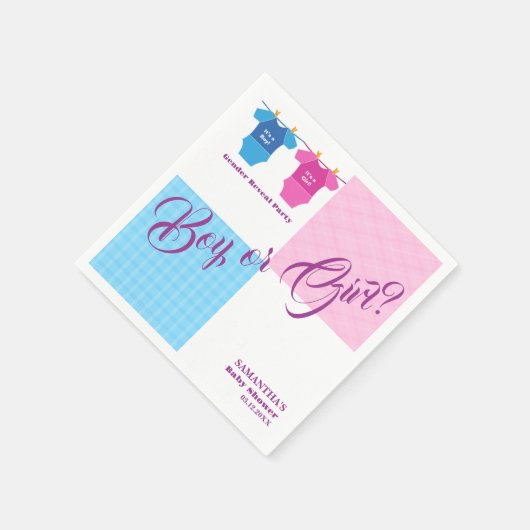 Geschlecht offenbaren Baby-Duschjunge oder Mädchen Serviette (Ecke)