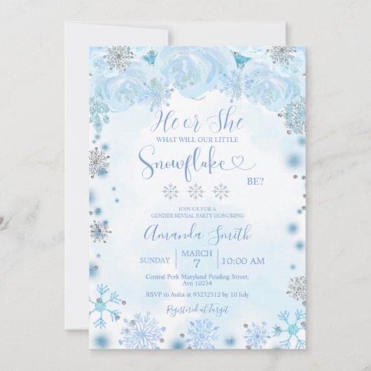 Geschlecht offenbaren, dass er oder sie blaue Schn Einladung (Vorderseite)