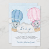 Geschlecht offenbaren Elephant Balloon Baby Shower Dankeskarte (Vorne/Hinten)