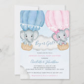 Geschlecht offenbaren Elephant Balloon Baby Shower Einladung (Vorderseite)