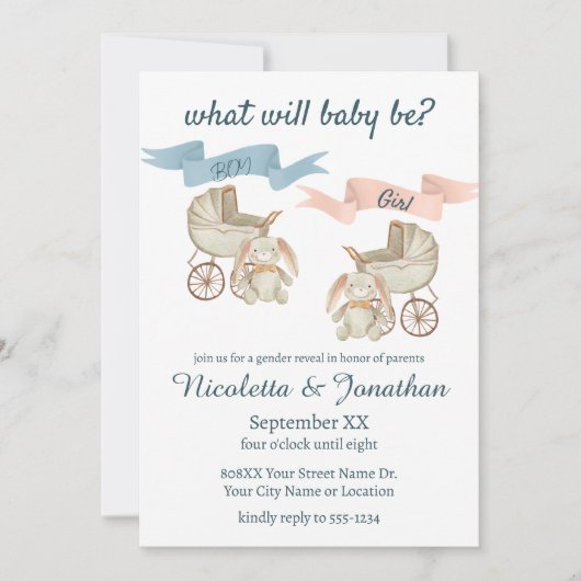 Geschlecht offenbart Baby Bunny Pink oder Blue Einladung (Vorderseite)