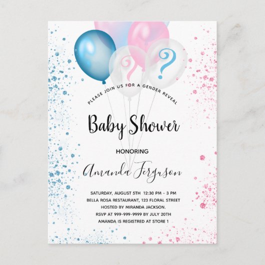 Geschlecht offenbart Baby Dusche blauen rosa Junge Einladungspostkarte (Vorderseite)