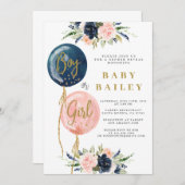 Geschlecht offenbart Baby Dusche Einladung, Ballon Einladung (Vorne/Hinten)