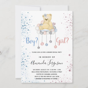 Geschlecht offenbart Baby-Dusche Teddy Bär blau pi Einladung