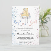 Geschlecht offenbart Baby-Dusche Teddy Bär blau pi Einladung (Stehend Vorderseite)