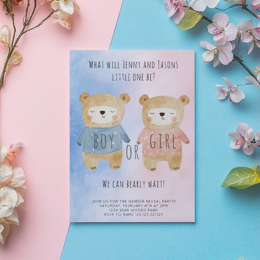 Geschlecht offenbart Bears Sternenfarbe Rosa blaue Einladung