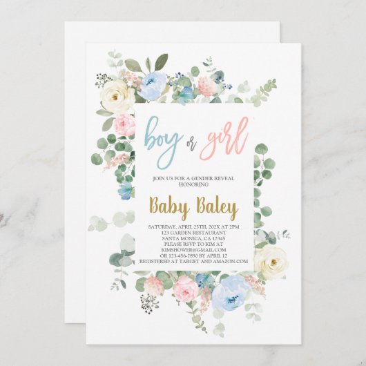 Geschlecht offenbart Bläschen Einladung (Vorne/Hinten)