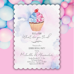 Geschlecht offenbart Blaurosa Cupcake Wasserfarbe  Einladung